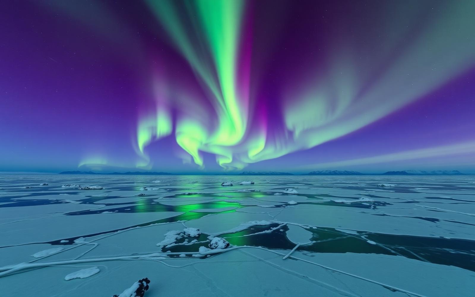 Aurora over polar landscape